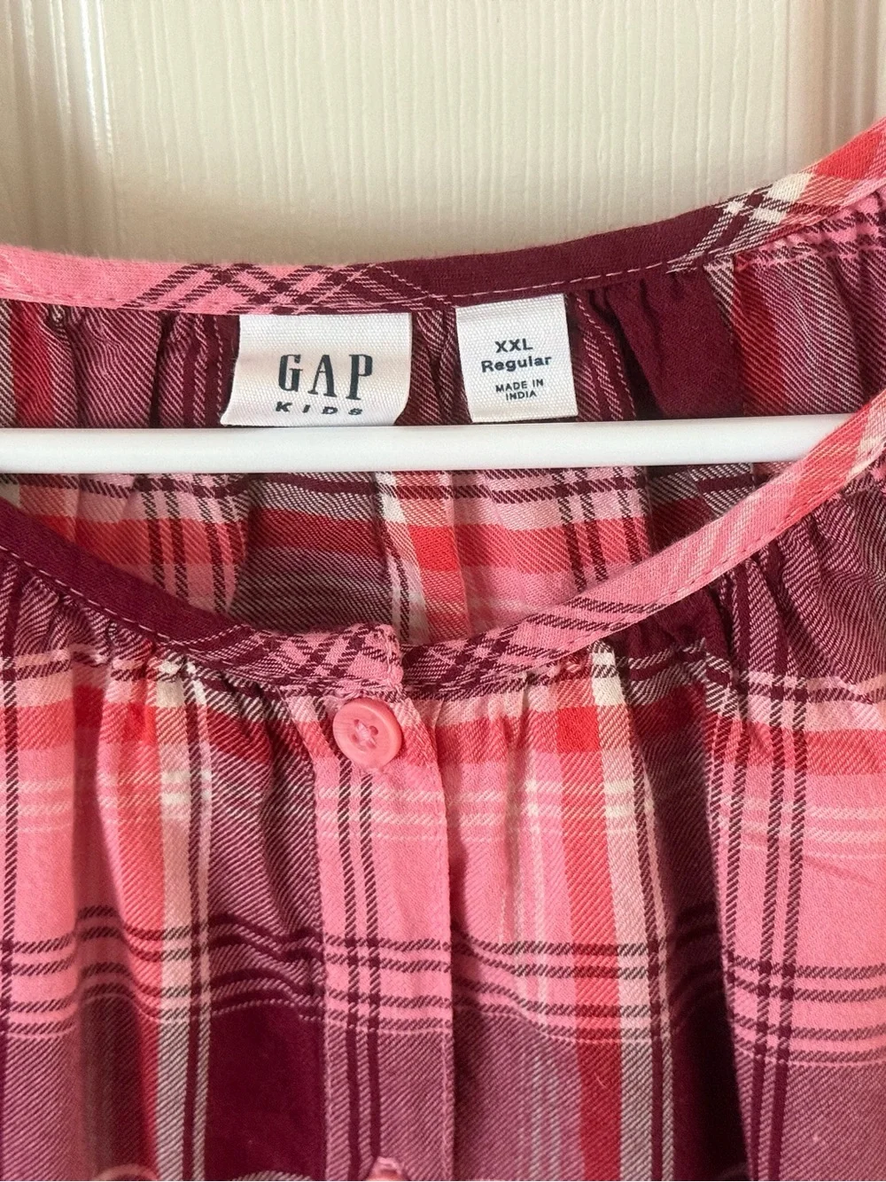 GAP Kids Pink and Burgundy Plaid Button-Up Top